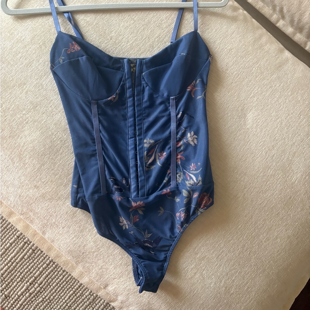 Free People Sky Blue Floral Bodysuit